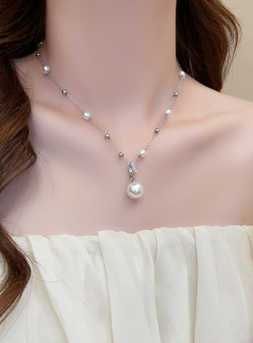 法式满天星曼塔玫瑰珍珠项链女