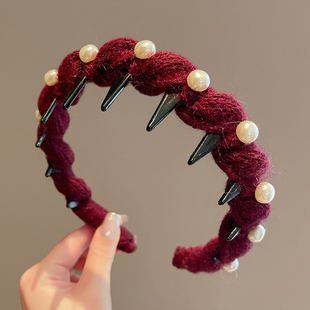 红色发箍女款高颅顶带齿发卡高级感轻奢压发头箍日常外戴气质发饰