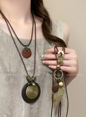 新中式禅意古铜羽毛项链