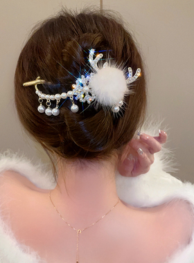 圣诞节毛球鹿角雪花扭扭夹女后脑勺盘发发夹抓夹鸭嘴夹一字夹发卡