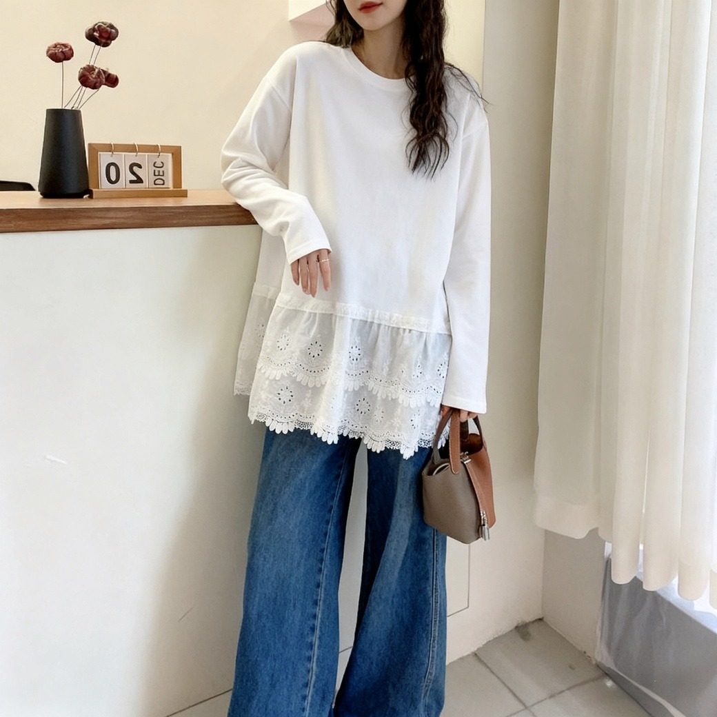 秋冬季内搭德绒打底衫大码蕾丝拼接长袖T恤男女春秋新款显瘦上衣