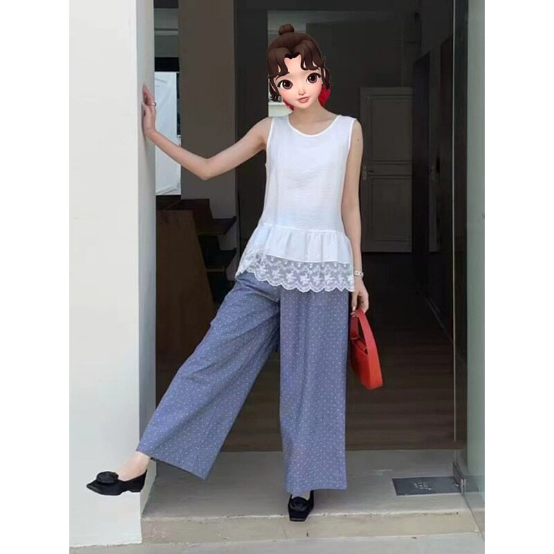 大码显瘦遮副乳无袖背心chic上衣夏季新款韩系蕾丝拼接女漂亮小衫