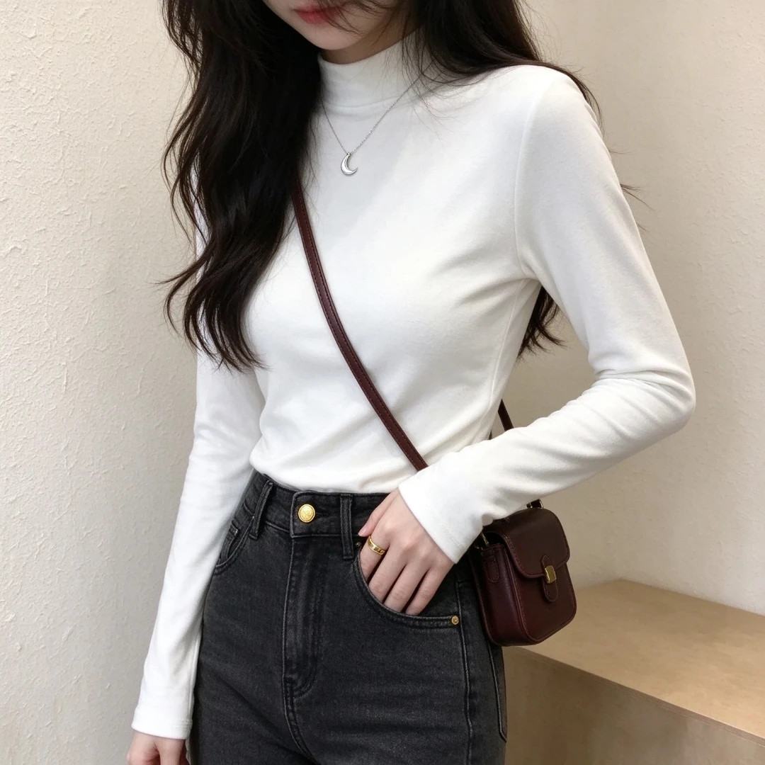 秋冬大码德绒软糯打底衫女款小个子保暖上衣内搭修身显瘦长袖t恤