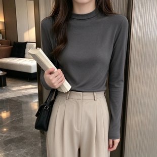 2026秋冬新款小立领德绒打底衫女款大码内搭设计感加绒保暖上衣服