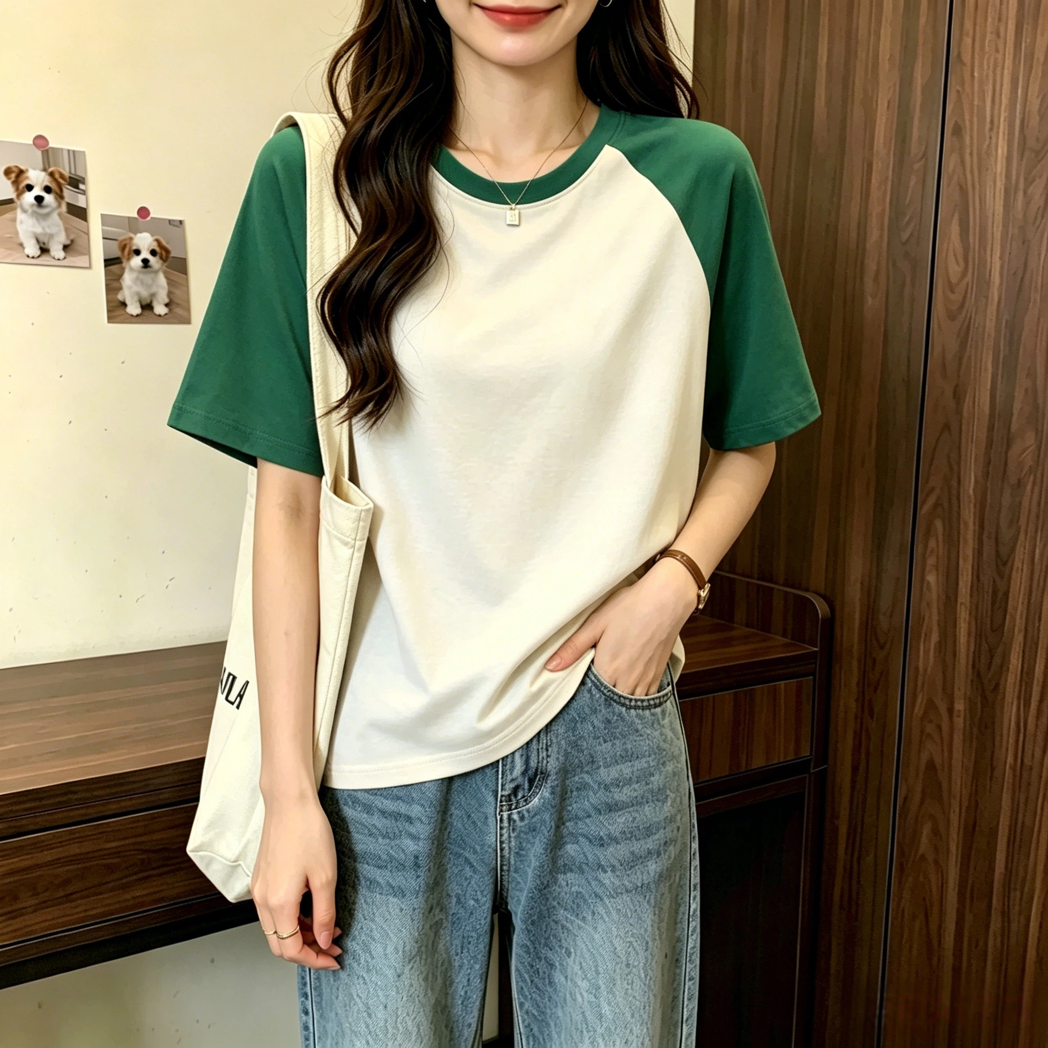 新款撞色大码插肩短袖t恤男女美式高街宽松休闲夏季凉感半袖上衣