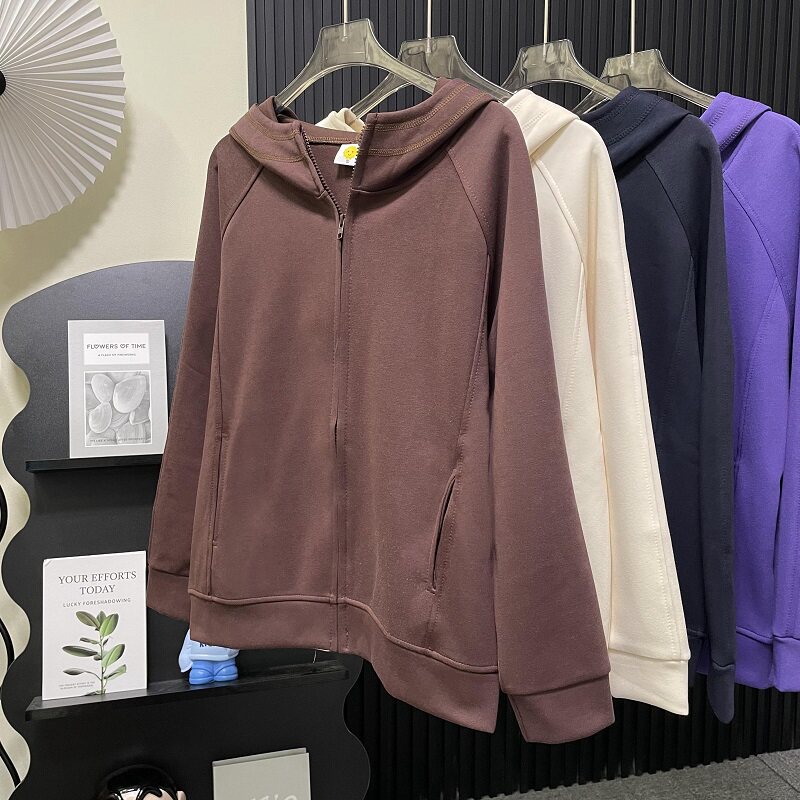 时尚显瘦休闲大码300斤百搭拉链开衫外套秋季新款简约连帽卫衣