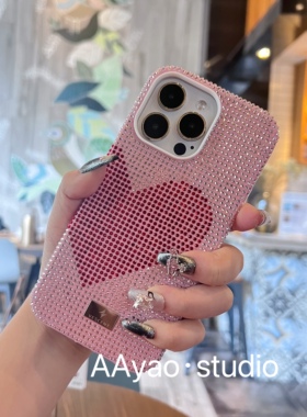 适用于苹果15promax手机壳iphone15p爱心钻渐变奢华15pro水钻保护套14pro Max爱心小众iphone13水钻透明壳12