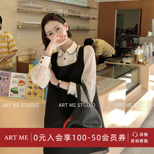 ARTME瓜瓜 娃娃领复古波浪黑边减龄衬衫女风琴压褶设计感上衣