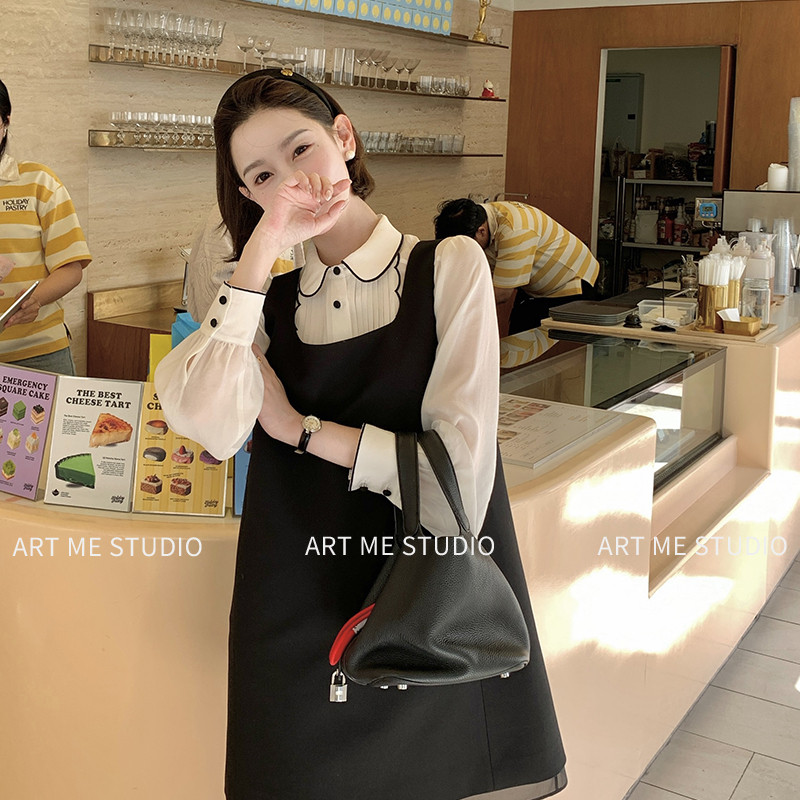 ARTME瓜瓜 娃娃领复古波浪黑边衬衫女风琴压褶设计感上衣w2120l2