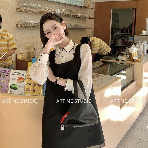 ARTME瓜瓜 娃娃领复古波浪黑边减龄衬衫女风琴压褶设计感上衣