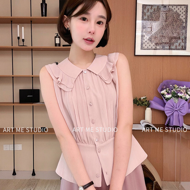 ARTME瓜瓜肌理感娃娃领无袖衬衫