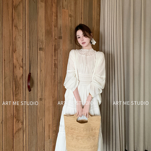 ARTME瓜瓜 莱赛尔亚麻蕾丝拼接无袖连衣裙女夏季收腰显瘦圆领上衣