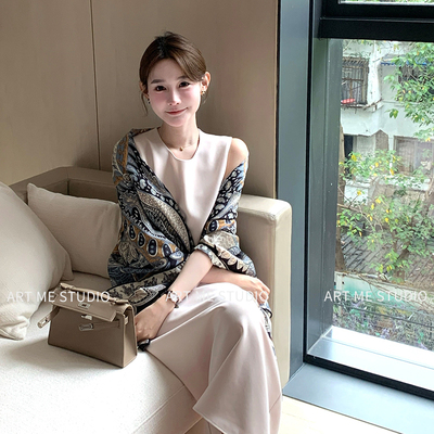 ARTME瓜瓜 圆领无袖直筒气质醋酸连衣裙女夏季清冷感通勤风中长裙