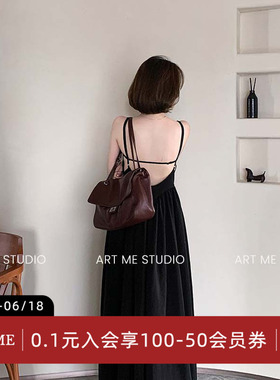ARTME瓜瓜v领长裙露背慵懒松弛感出片氛围感吊带连衣裙大裙摆裙子