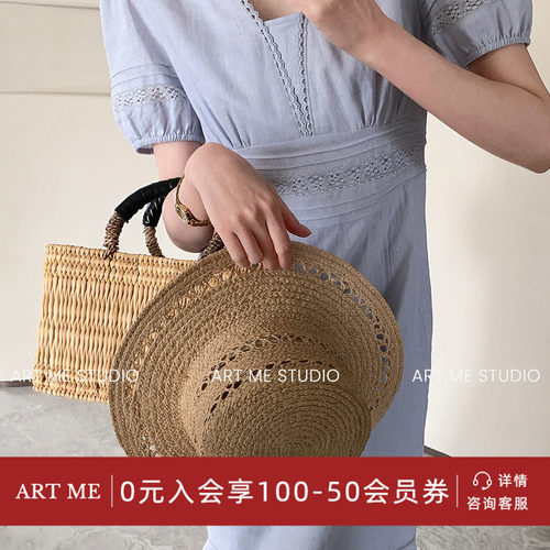 温柔风苎麻棉泡泡袖收腰连衣裙