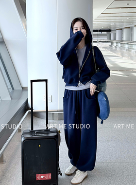 ARTME瓜瓜 韩系休闲通勤风连帽套装女春抽绳束脚裤宽松显瘦两件套