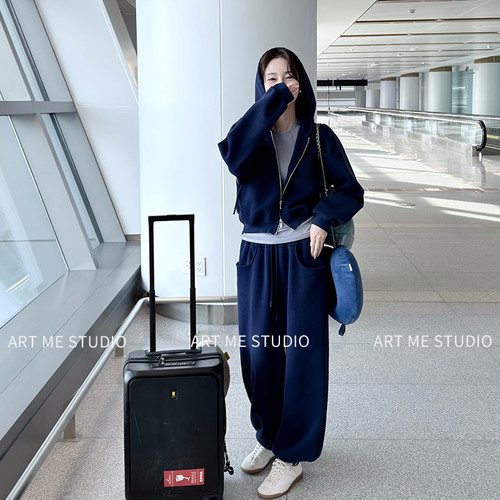 ARTME瓜瓜 韩系休闲通勤风连帽套装女春抽绳束脚裤宽松显瘦两件套