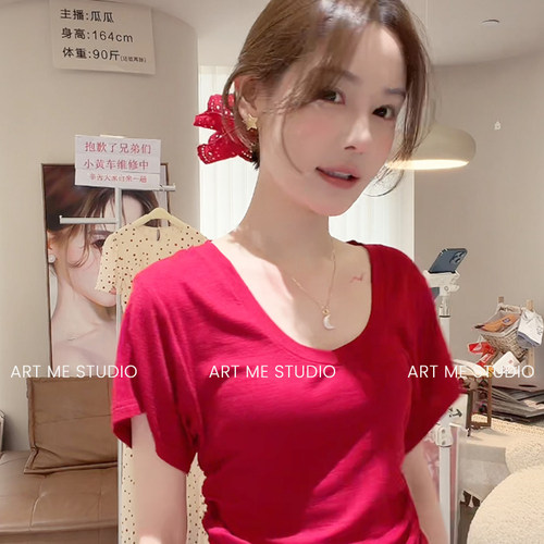 天丝三色短袖上衣休闲收腰