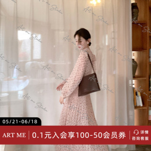 ARTME瓜瓜 复古波点浪漫唯美系带两色套装女夏季灯笼袖高腰百褶裙