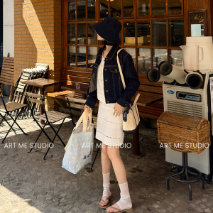 ARTME瓜瓜 私服丹宁系列复古挺阔翻领轻奢短款早秋牛仔外套w26056
