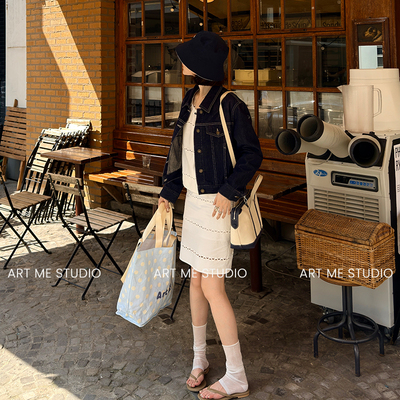 ARTME瓜瓜 私服丹宁系列复古挺阔翻领轻奢短款早秋牛仔外套w26056