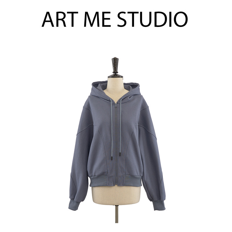 artme 瓜瓜呀 海豚湾两色卫衣外套女秋季连帽长袖修身显瘦外套