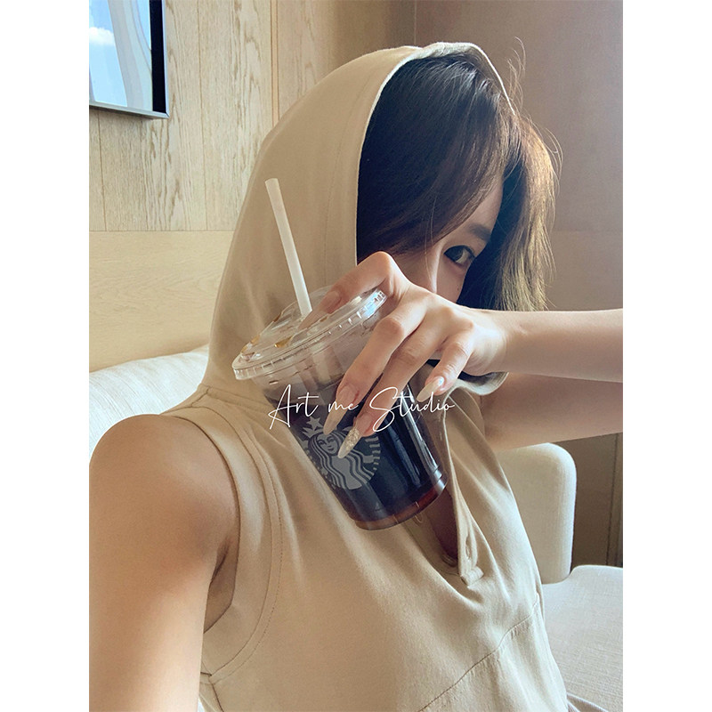 artme 瓜瓜呀 我有一个帽衫 三色卫衣女早秋连帽无袖口袋拼接上衣