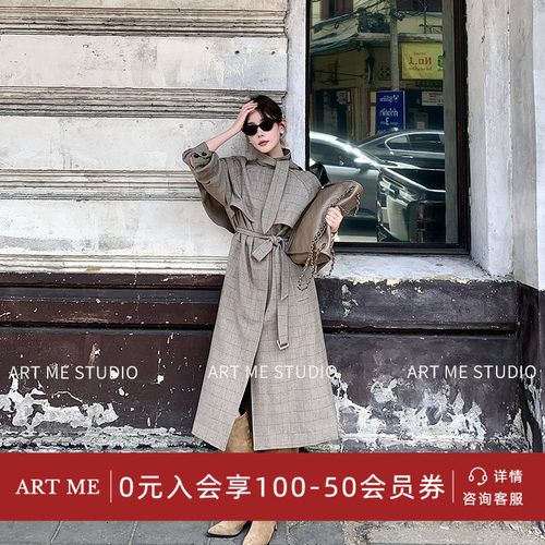 ARTME瓜瓜 松弛感飘带立领设计风衣外套女春季气质廓形收腰大衣