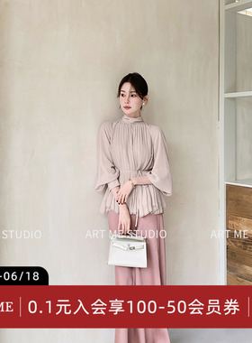 ARTME瓜瓜 风琴压褶定染知性风衬衫长袖通勤百搭收腰两色优雅上衣