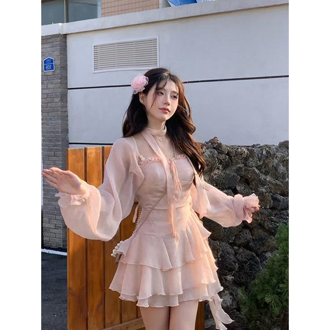 夏季甜美收腰显瘦雪纺吊带短裙