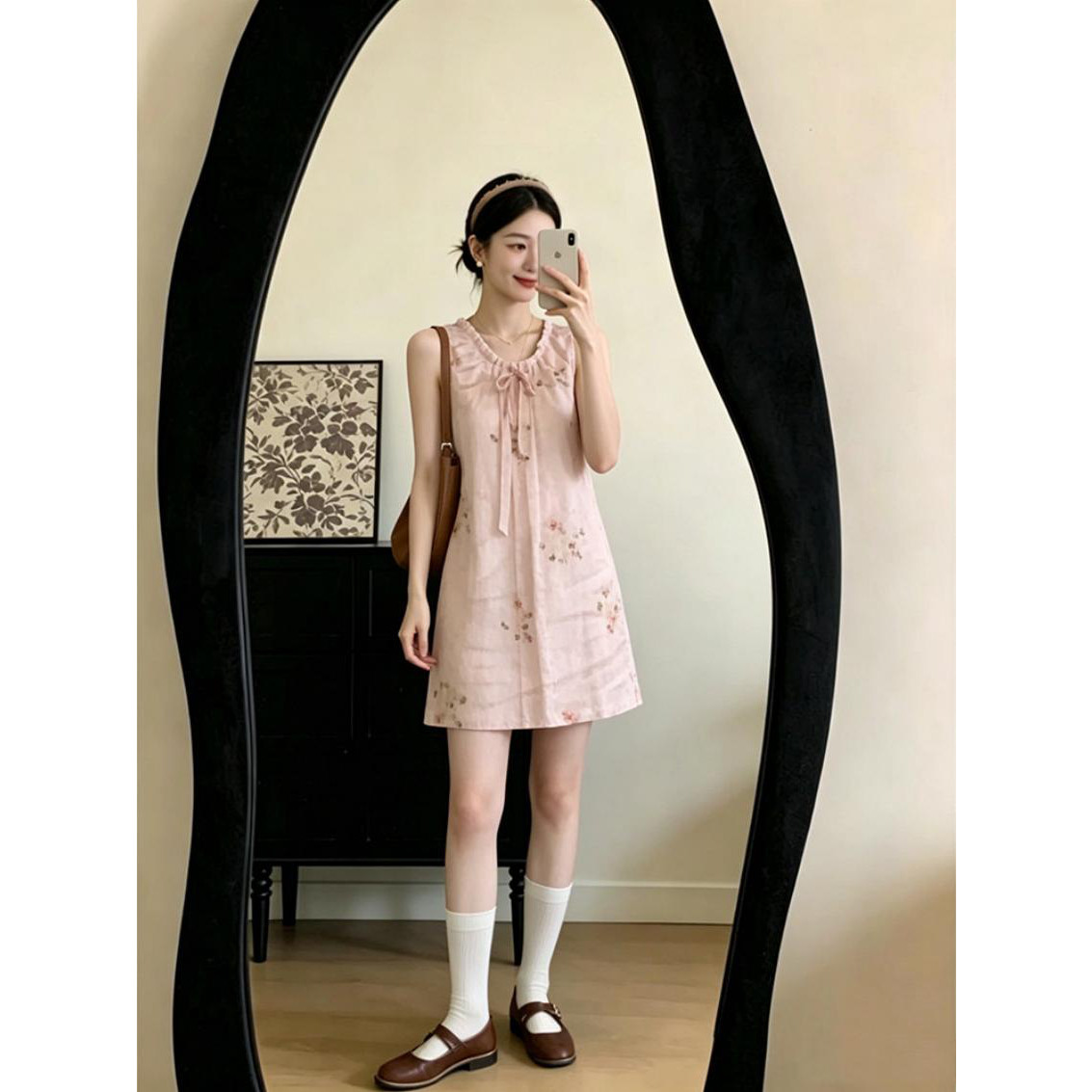 小个子减龄少女感粉色碎花连衣裙