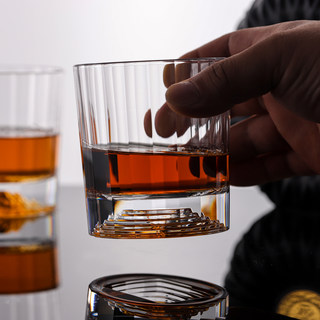 创意竖纹水晶玻璃杯威士忌冰球杯手工古典洋酒杯家用绿茶杯泡茶杯