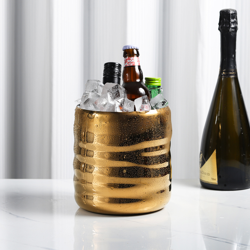 新品不锈钢冰桶欧式红酒冰镇桶香槟桶酒吧餐厅酒水冰镇器加厚金属