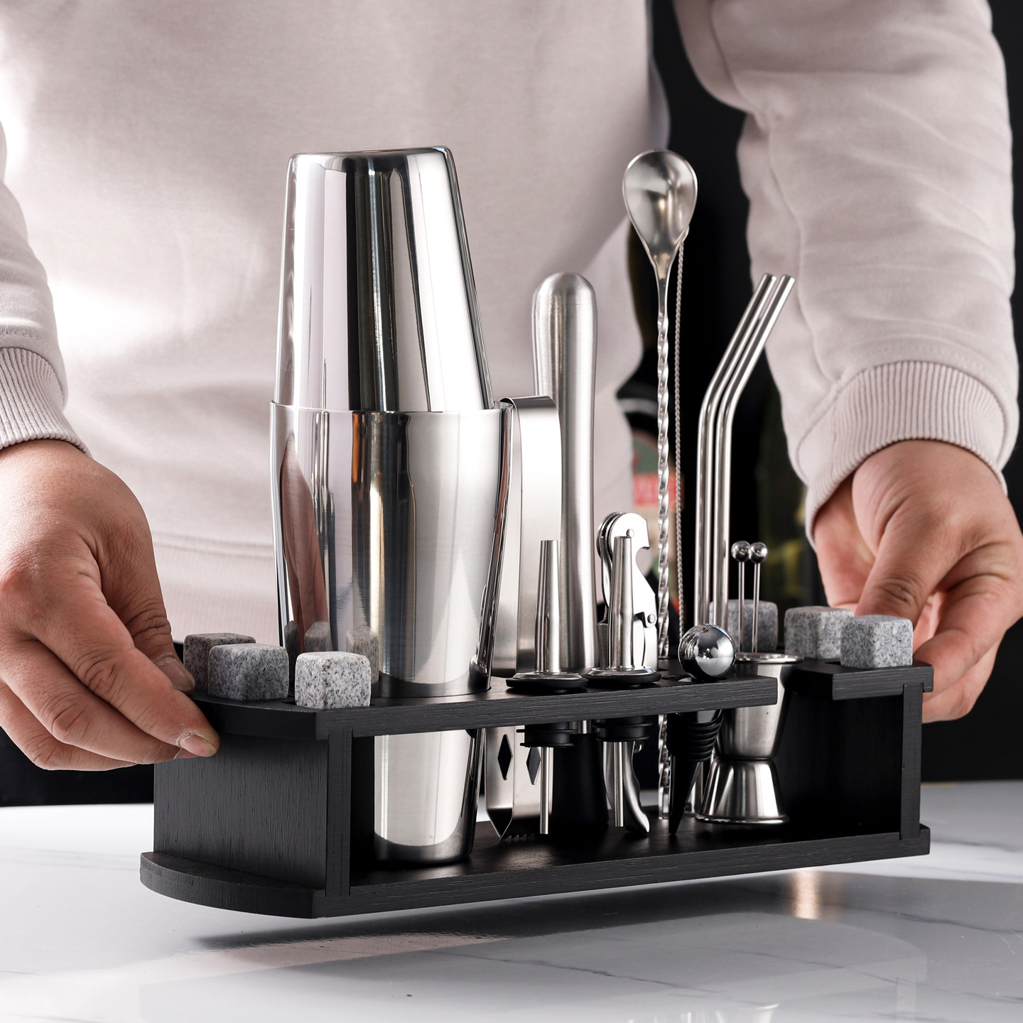 新手不锈钢鸡尾酒调酒器套装酒吧ktv洋酒调制工具全套礼盒收纳架,餐饮具,调酒器,淘宝优惠券,粉丝福利购,淘宝优惠卷
