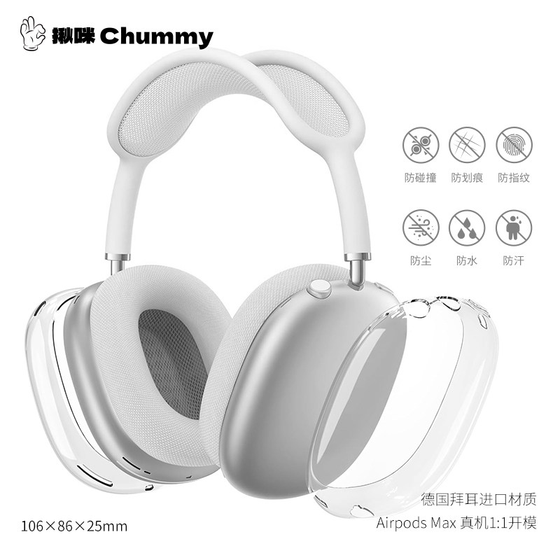 揪咪Chummy适用于Airpodsmax1、2代透明保护套配饰苹果头戴式耳机透明保护软壳高透简约星光色紫色