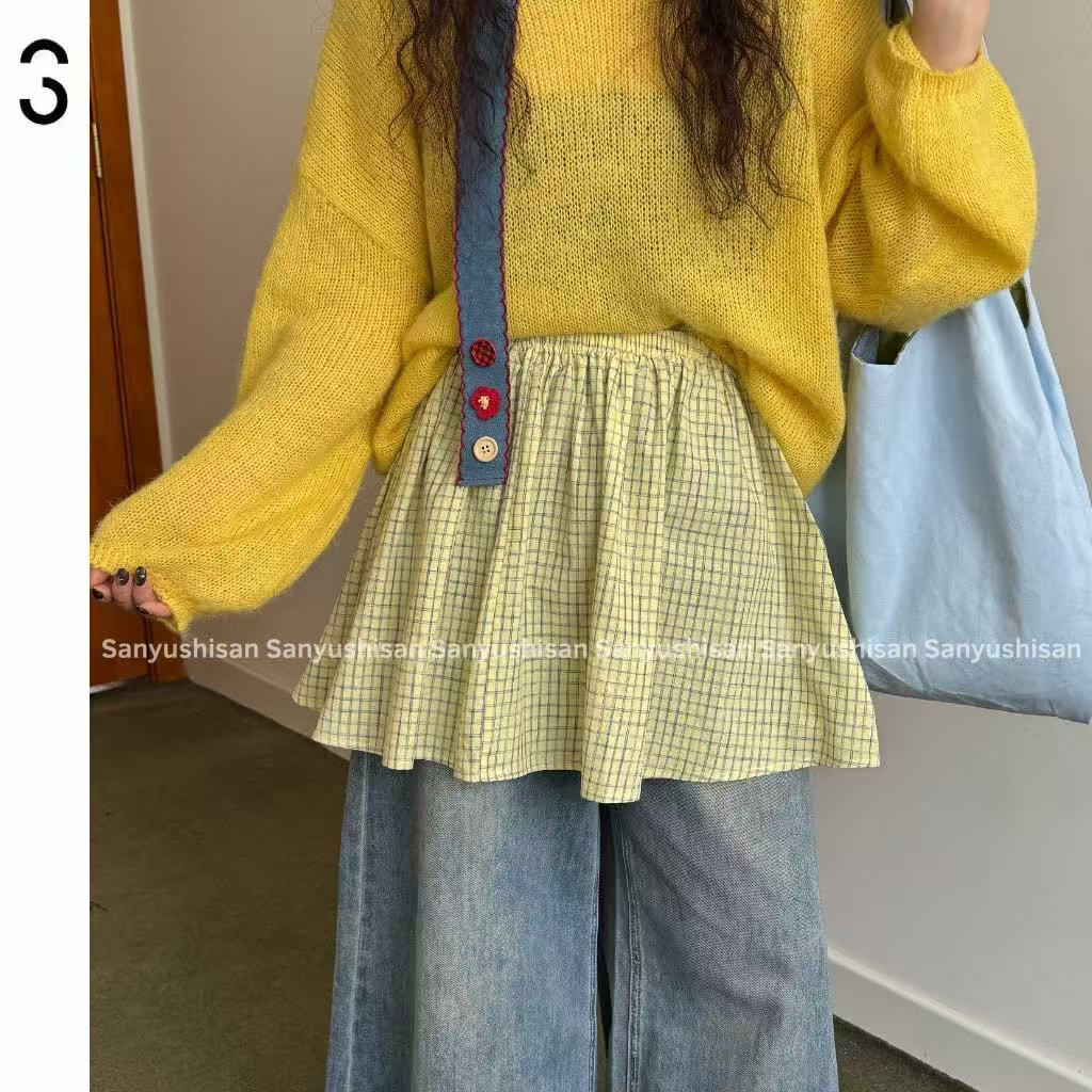 韩系ins风小众设计感格子半身裙女2025新款屁帘高腰显瘦A字短裙子