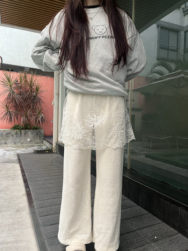 秋冬卫衣下摆遮臀内搭裙蕾丝透视短裙叠穿罩裙装饰单品卫衣打底裙