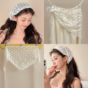 韩国东大门2025新款蕾丝花边木耳绑带屁帘丝巾网红围裙腰三角巾