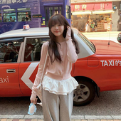 秋冬甜美粉色蓬蓬小短裙叠穿裙帘荷叶边设计感蓬蓬裙毛衣下摆遮臀