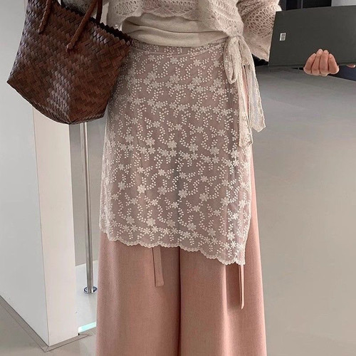 蕾丝小众设计ins韩国系带复古新款围裙纱裙绑带半身裙屁帘辣妹