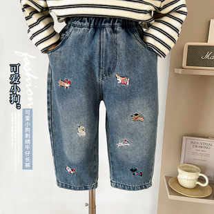 咪尔蒙2026春季新款韩系百搭儿童刺绣小狗牛仔裤可爱男童长裤新品