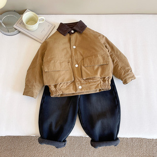 咪尔蒙2025冬季新款美式复古工装外套男女童保暖帅气夹克棉服