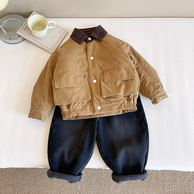 咪尔蒙2025冬季新款美式复古工装外套男女童保暖帅气夹克棉服