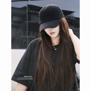 罗猪猪【许妍同款亚麻鸭舌】夏日清透亚麻版黑色弯檐马术帽大头围