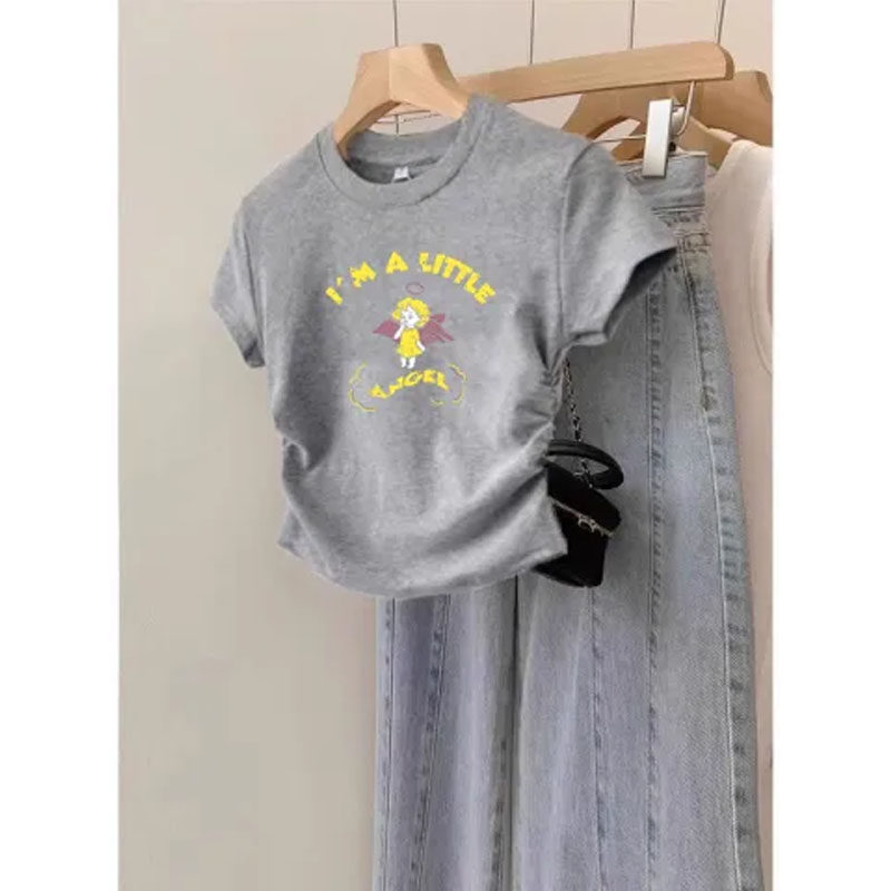 女童短袖T恤夏季2025新款夏装女孩洋气上衣儿童修身正肩半袖童装