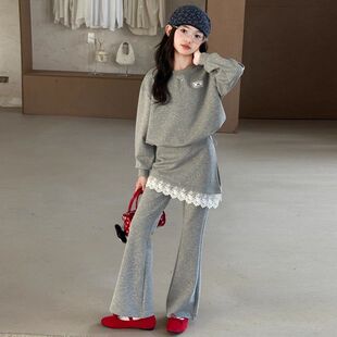 女童春季卫衣喇叭裤套装2026新款中大童春秋假两件裤子儿童两件套