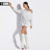 皇朝舞服拉丁舞连衣裙显瘦斜肩练功服女成人高级感宽松上衣A1425