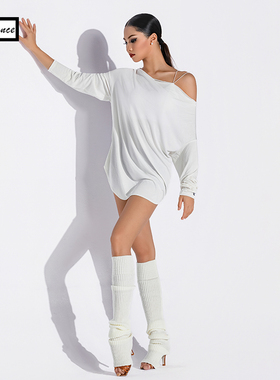 皇朝舞服拉丁舞连衣裙显瘦斜肩练功服女成人高级感宽松上衣A1425