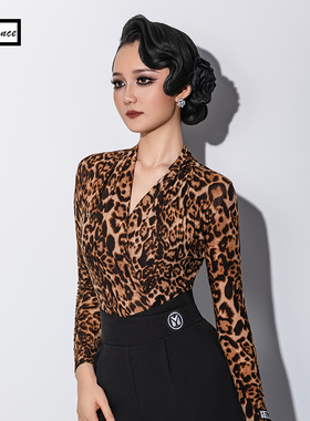 皇朝舞蹈&IAMYC摩登舞服练习服秋冬【V领性感豹纹连体上衣】A1174