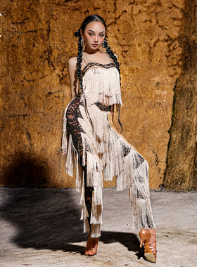 HC·DANCE拉丁舞服女新款连体裤专业流苏比赛表演服套装裤子DL326